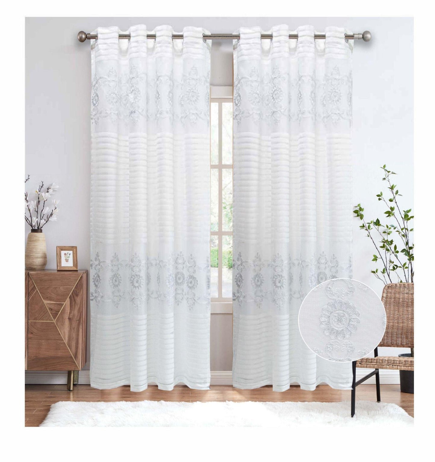 CAROLINE EMBROIDERY SHEER WITH 8 GROMMETS PANELSIZE 54X84 WITH BACKING