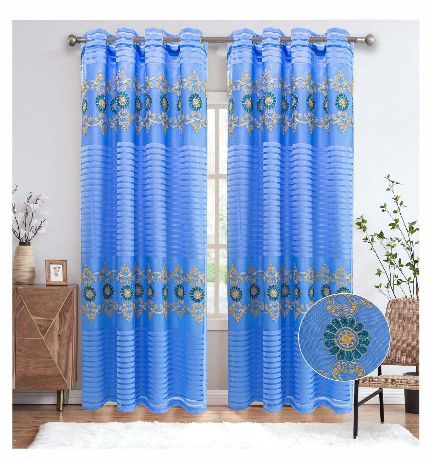 CAROLINE EMBROIDERY SHEER WITH 8 GROMMETS PANELSIZE 54X84 WITH BACKING