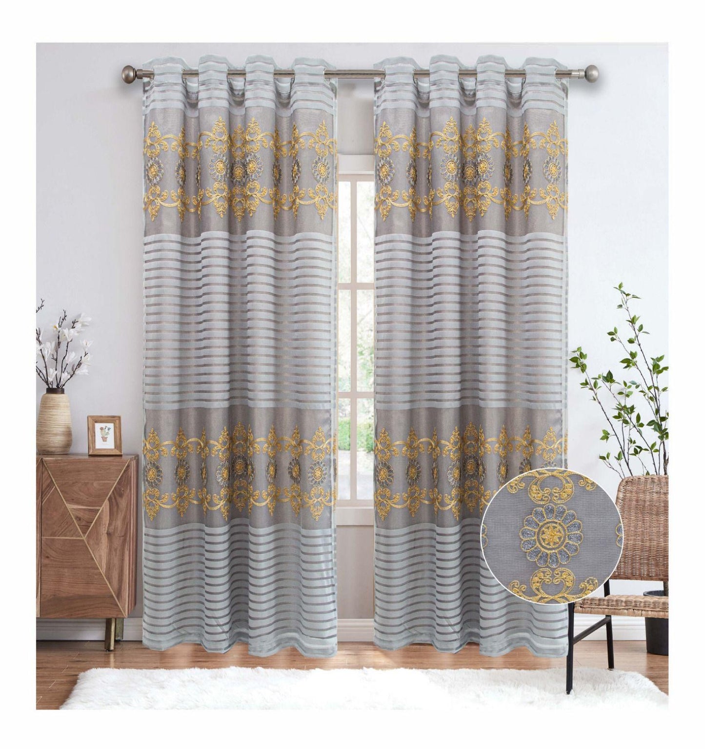 CAROLINE EMBROIDERY SHEER WITH 8 GROMMETS PANELSIZE 54X84 WITH BACKING