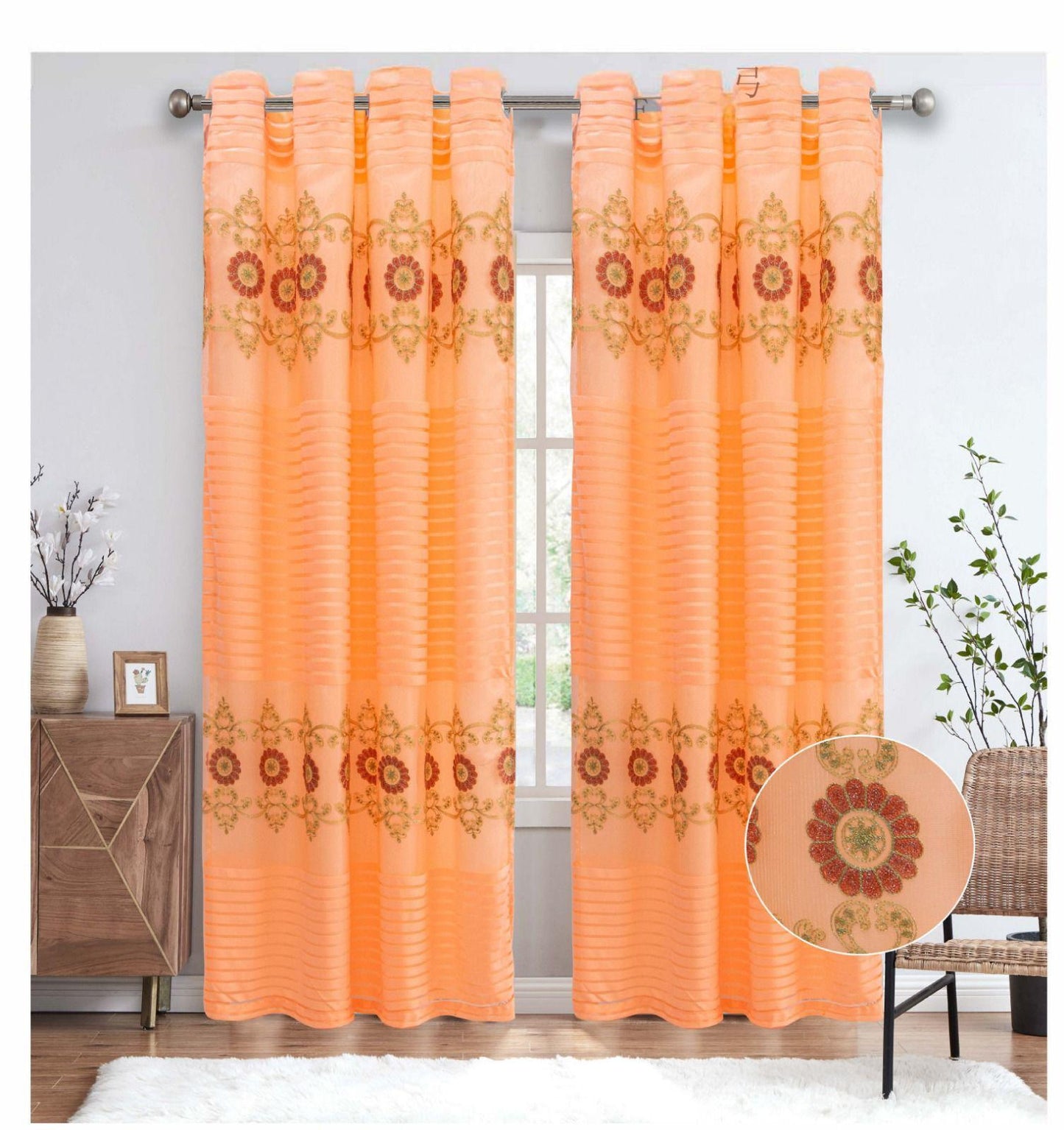 CAROLINE EMBROIDERY SHEER WITH 8 GROMMETS PANELSIZE 54X84 WITH BACKING