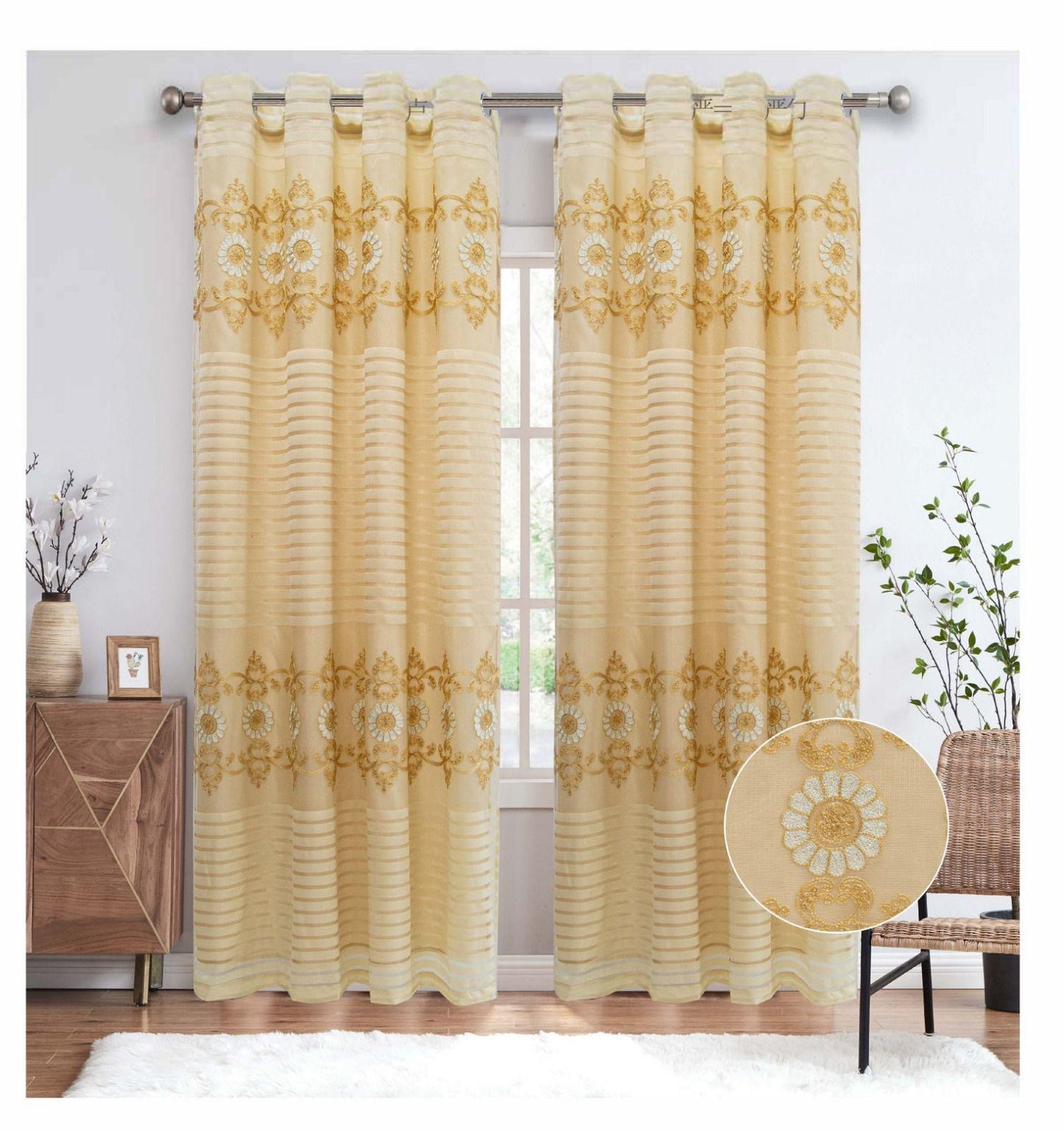 CAROLINE EMBROIDERY SHEER WITH 8 GROMMETS PANELSIZE 54X84 WITH BACKING