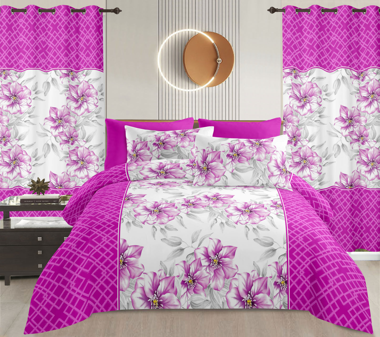 Sublime 10 Pcs Bed Sheet Set With Bonus Pair Of Curtains