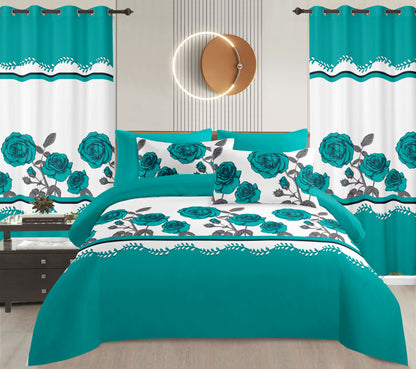Sublime 10 Pcs Bed Sheet Set With Bonus Pair Of Curtains