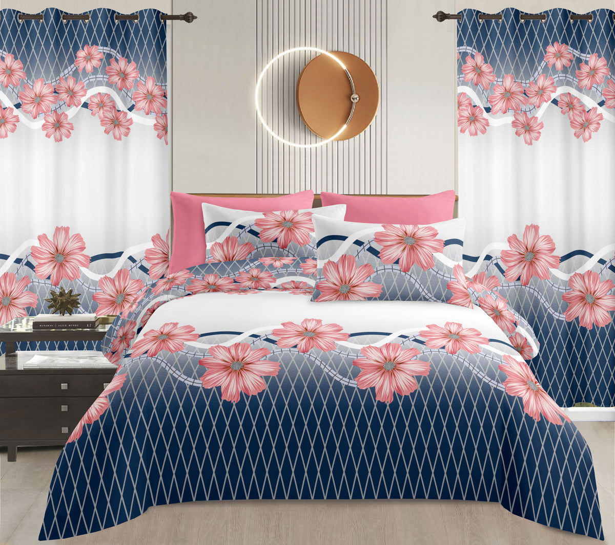 Sublime 8 Pcs Bed Sheet Set with Bonus Curtains — Case of 12 (Assorted Colors)