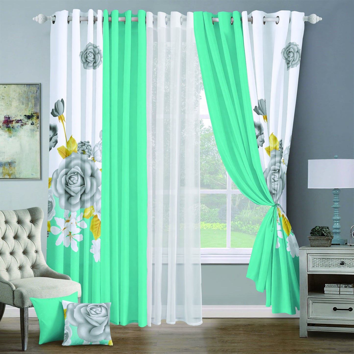 9pcs Grand Diva Window Curtains Set