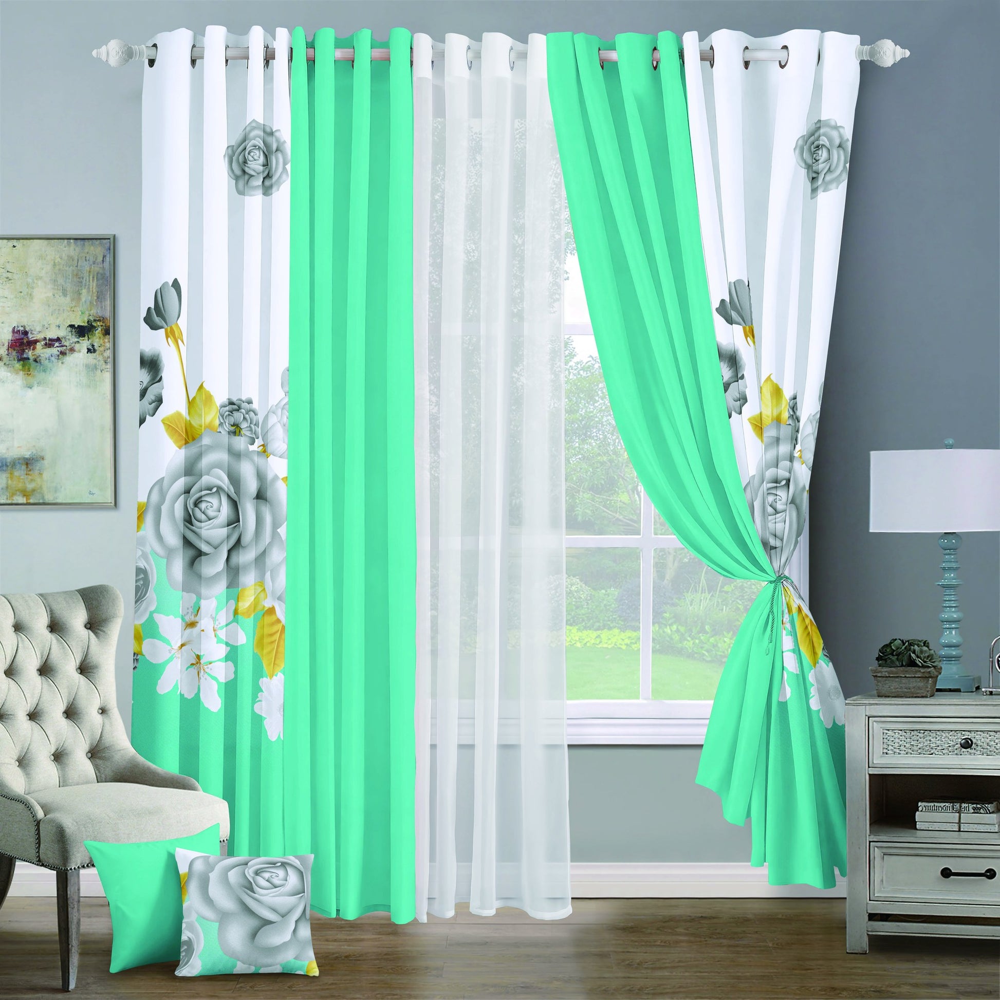 9pcs Grand Diva Window Curtains Set