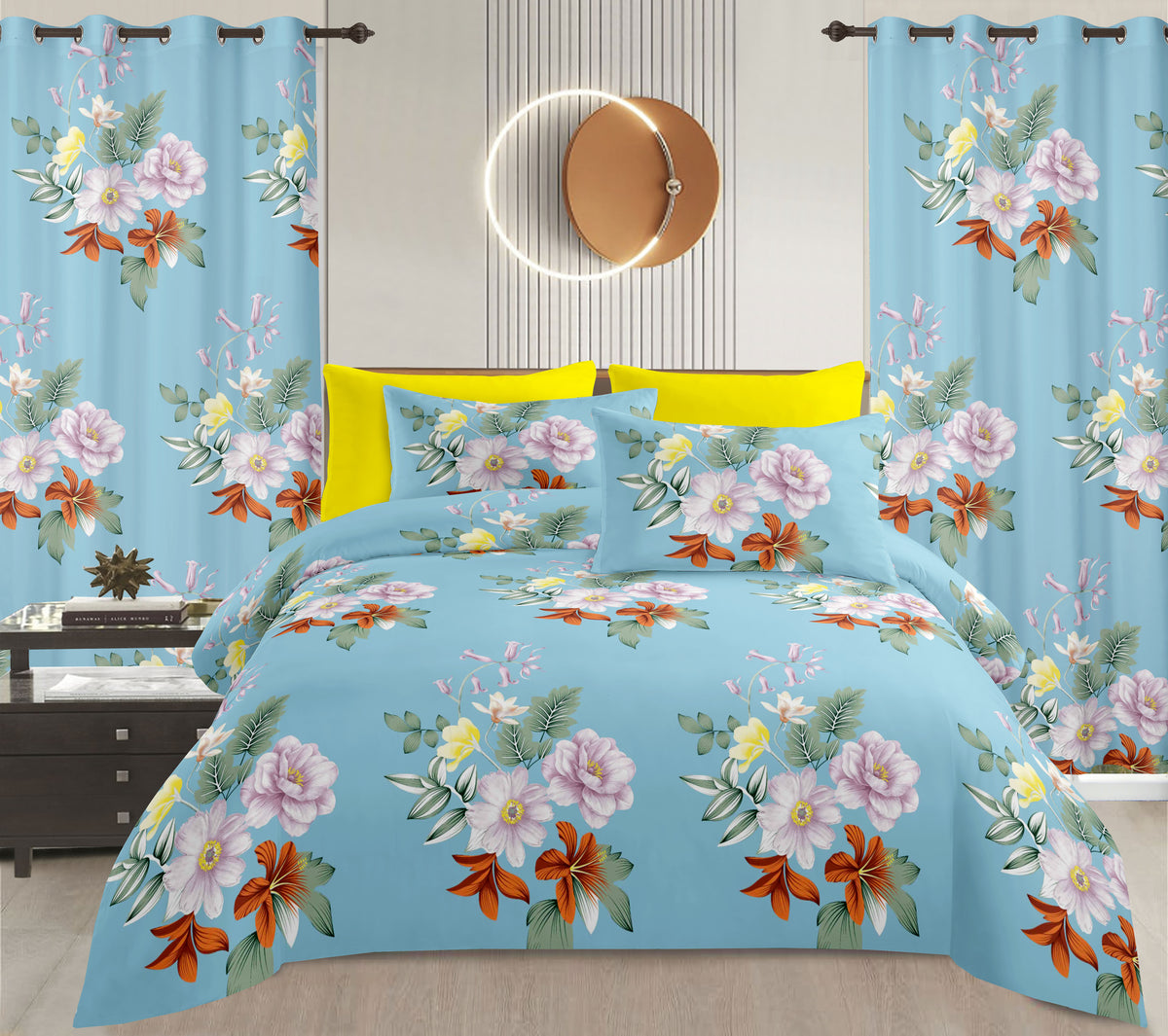 Sublime 8 Pcs Bed Sheet Set with Bonus Curtains — Case of 12 (Assorted Colors)