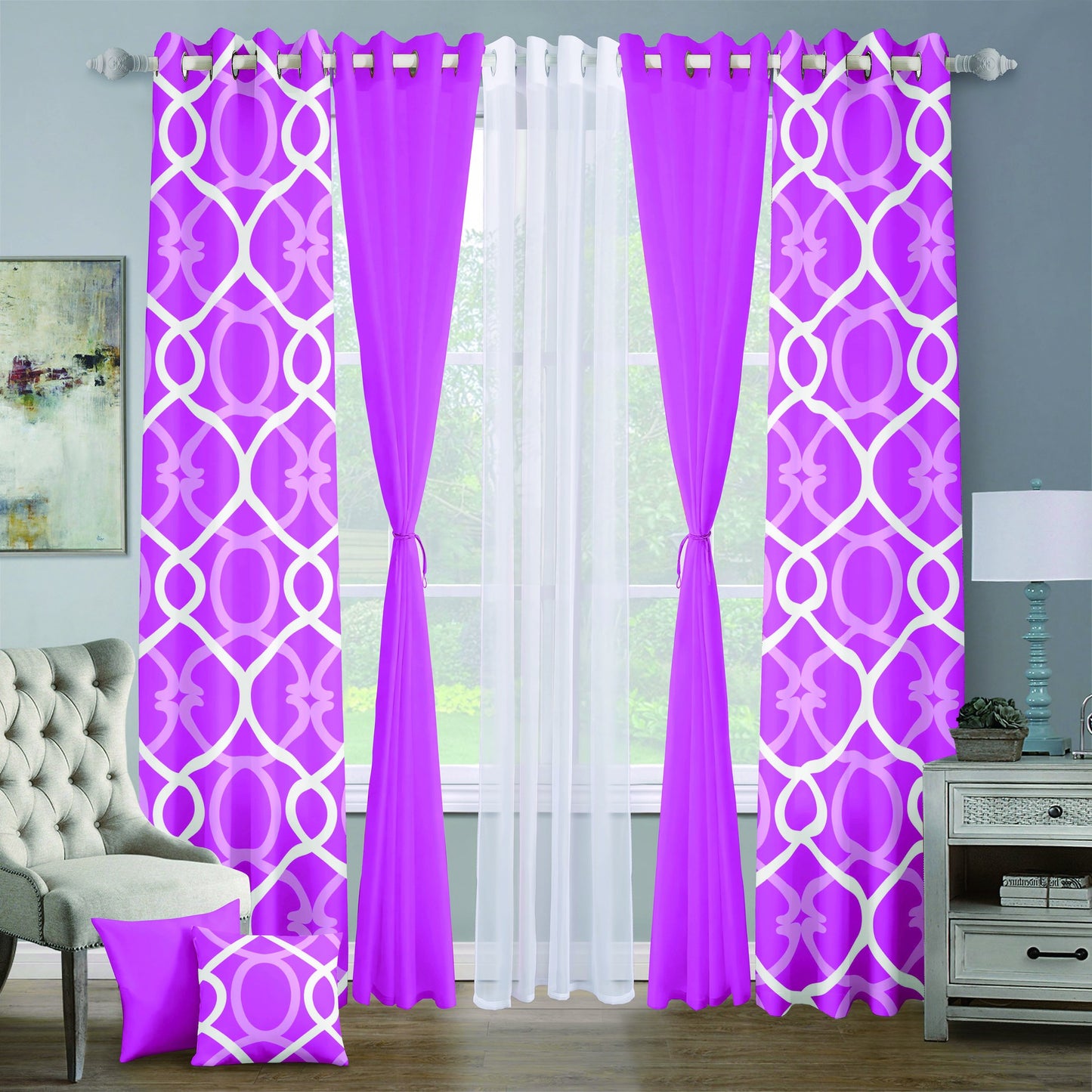 9pcs Grand Diva Window Curtains Set