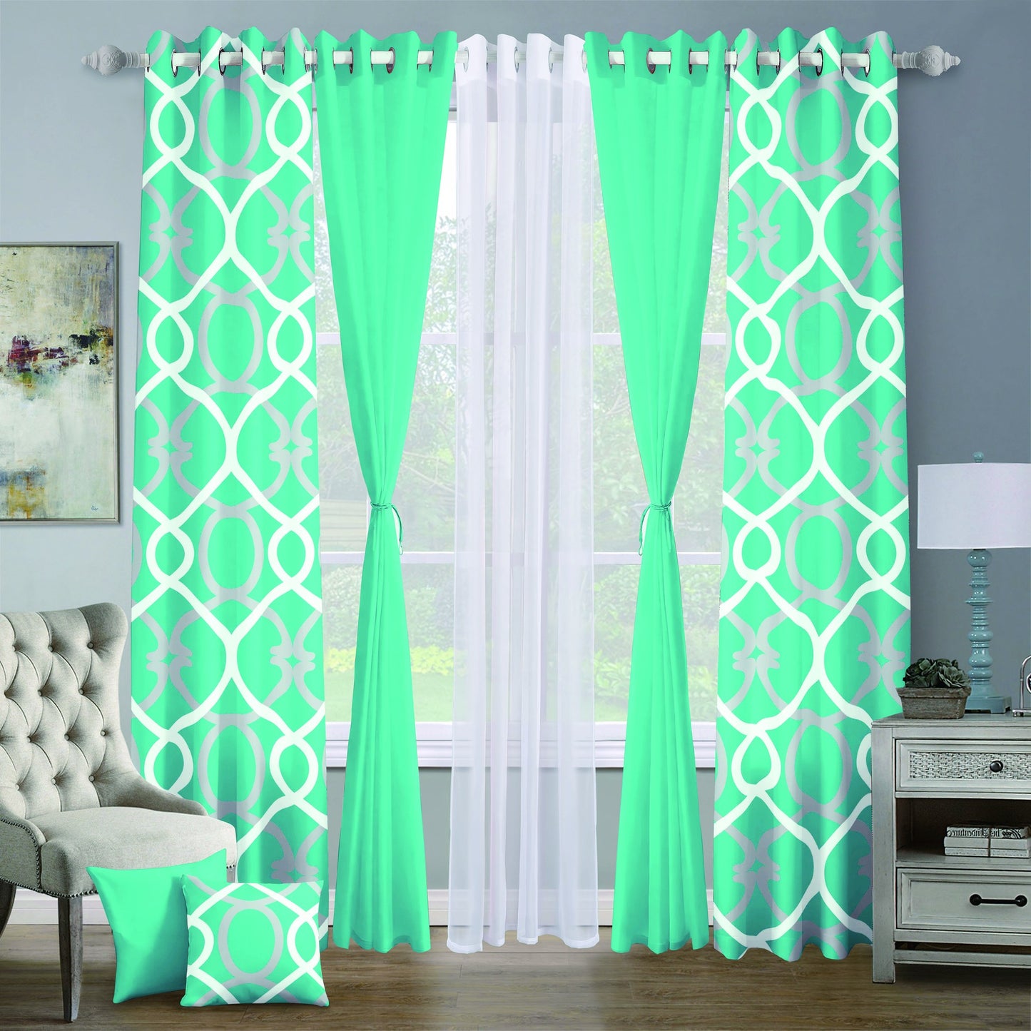 9pcs Grand Diva Window Curtains Set