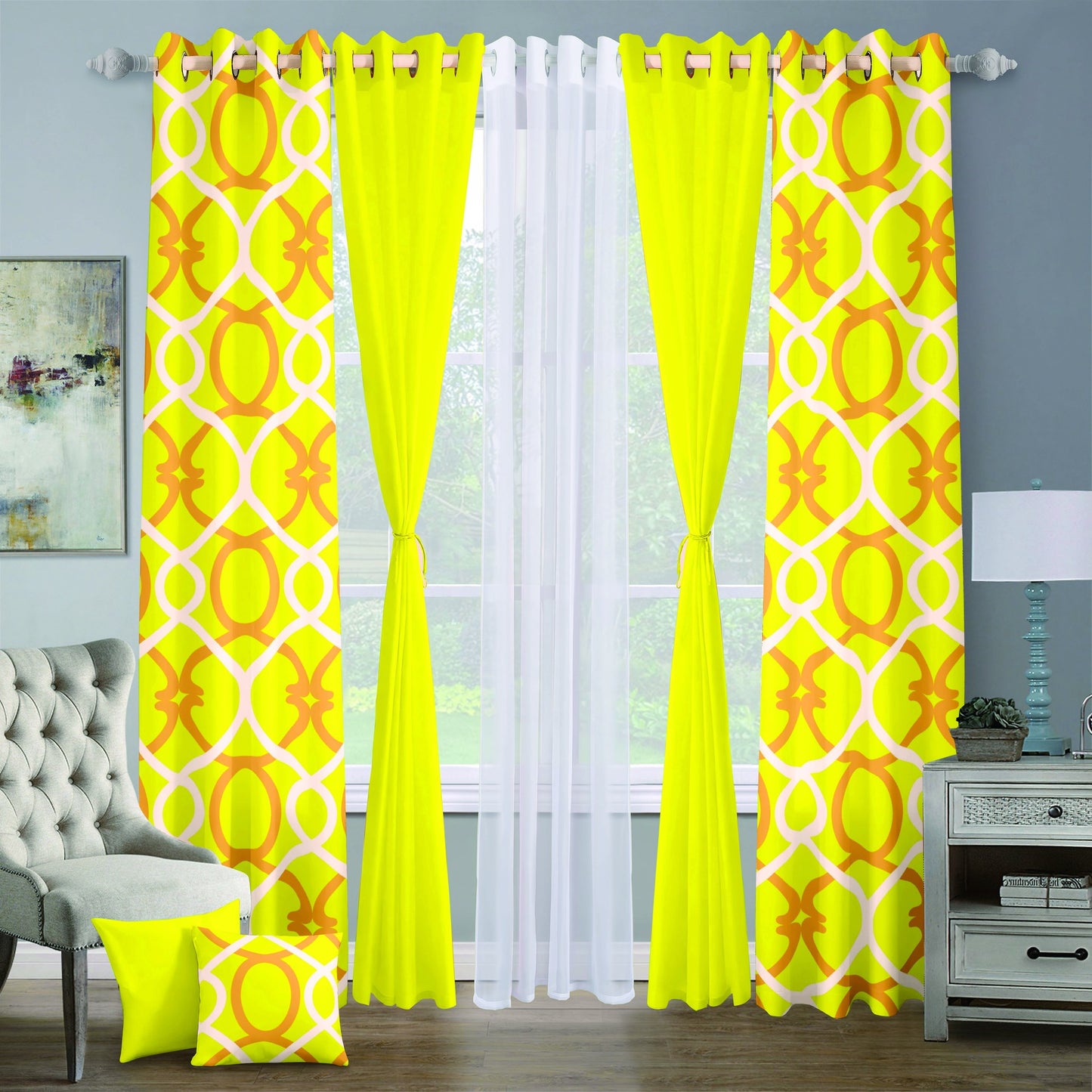 9pcs Grand Diva Window Curtains Set