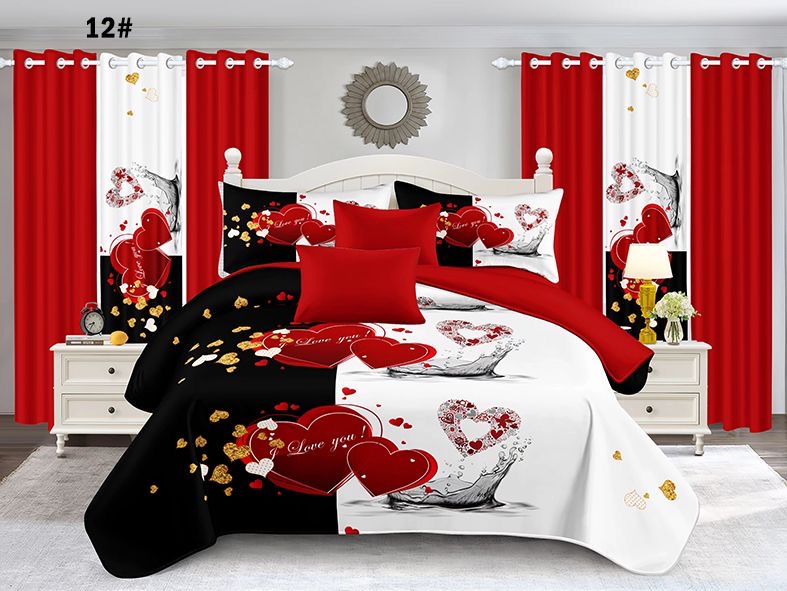9 PCS Bedspread With 6 Matching Curtains - BO19PC