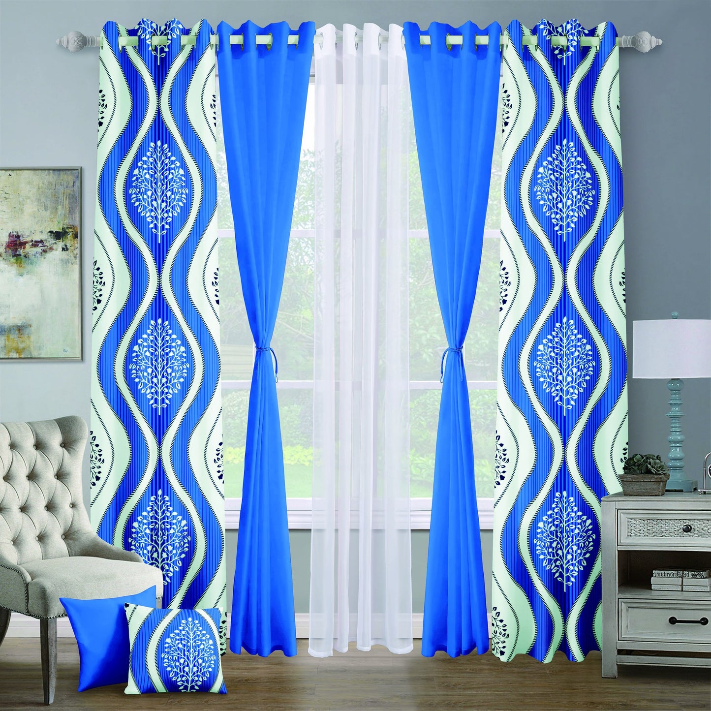 9pcs Grand Diva Window Curtains Set