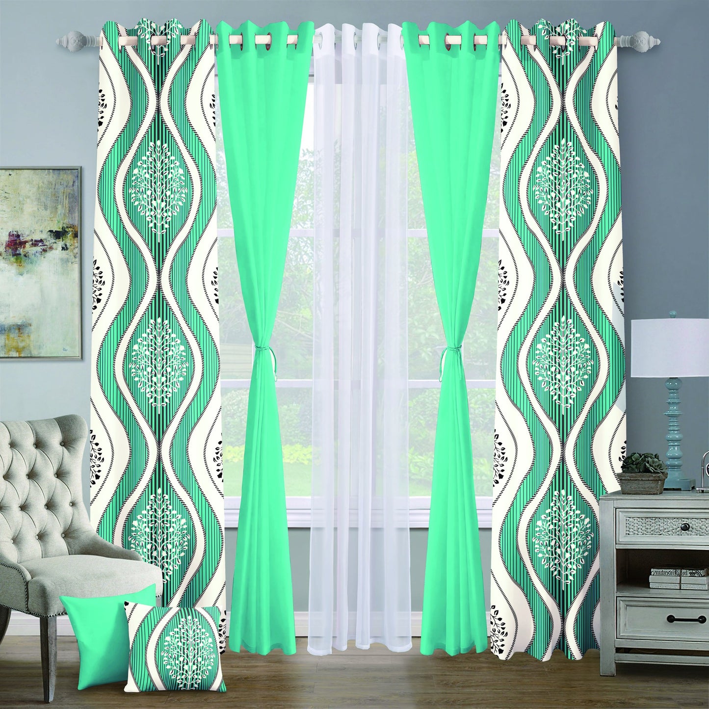 9pcs Grand Diva Window Curtains Set
