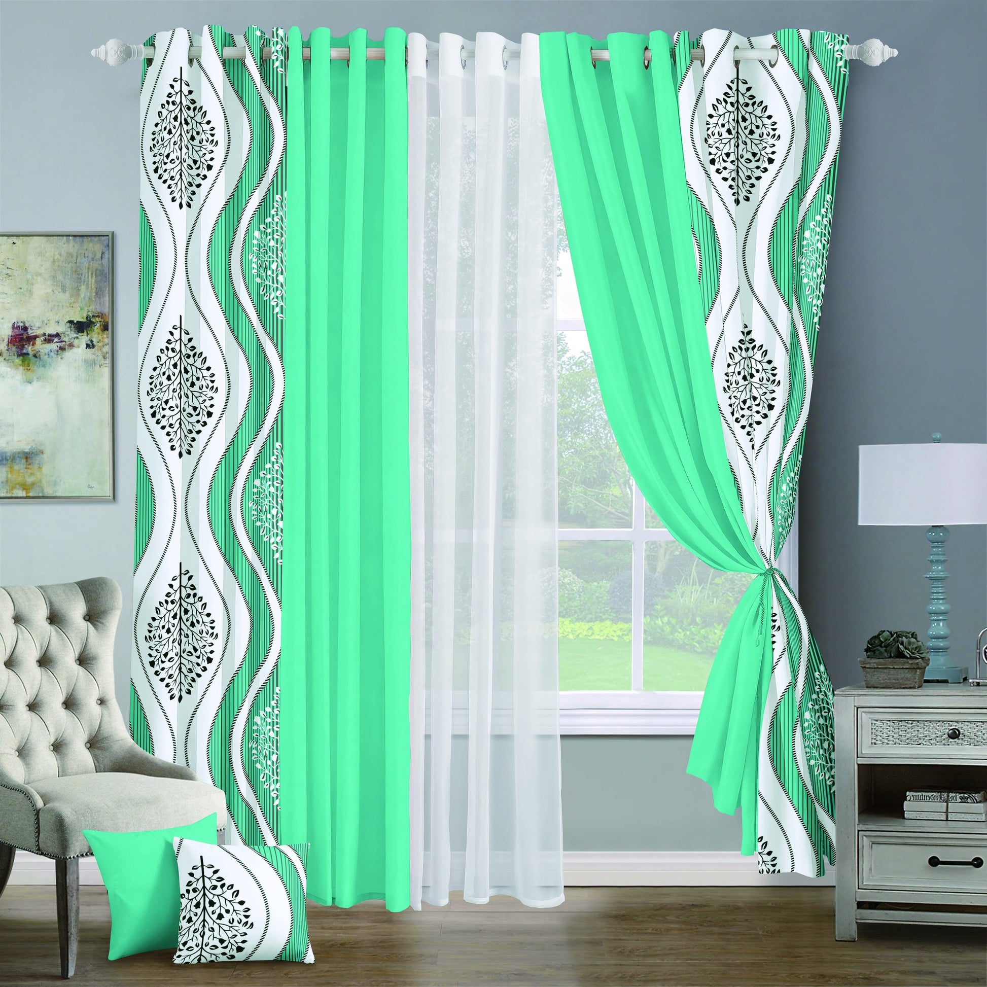 9pcs Grand Diva Window Curtains Set