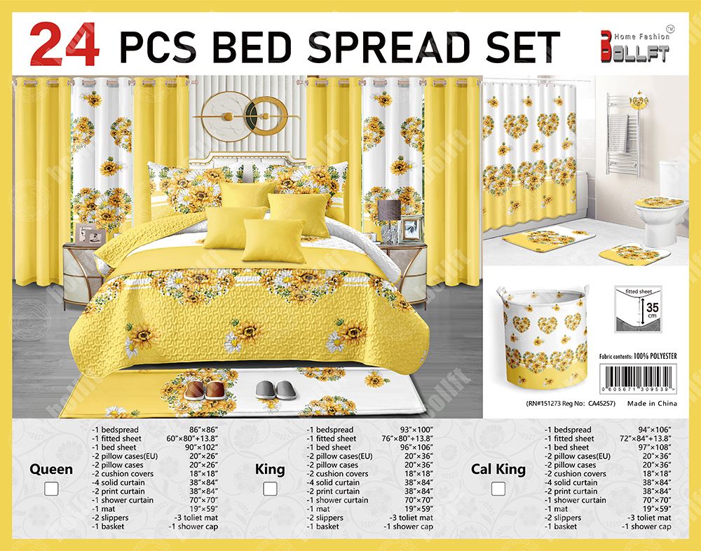 24-Piece Home Décor Set – Bedspread, Curtains & Bath Accessories