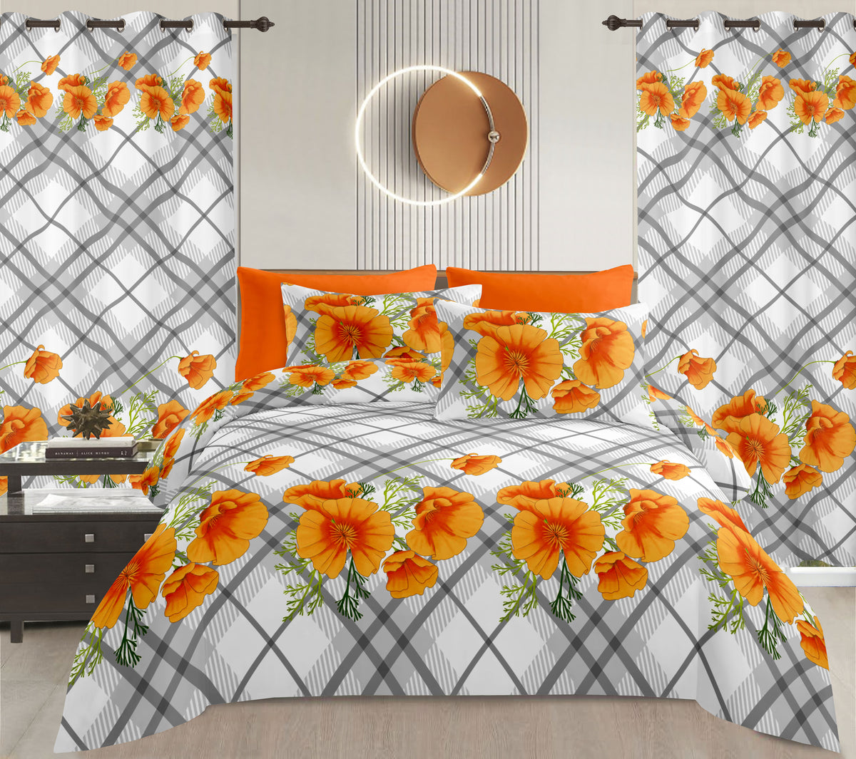 Sublime 8 Pcs Bed Sheet Set with Bonus Curtains — Case of 12 (Assorted Colors)