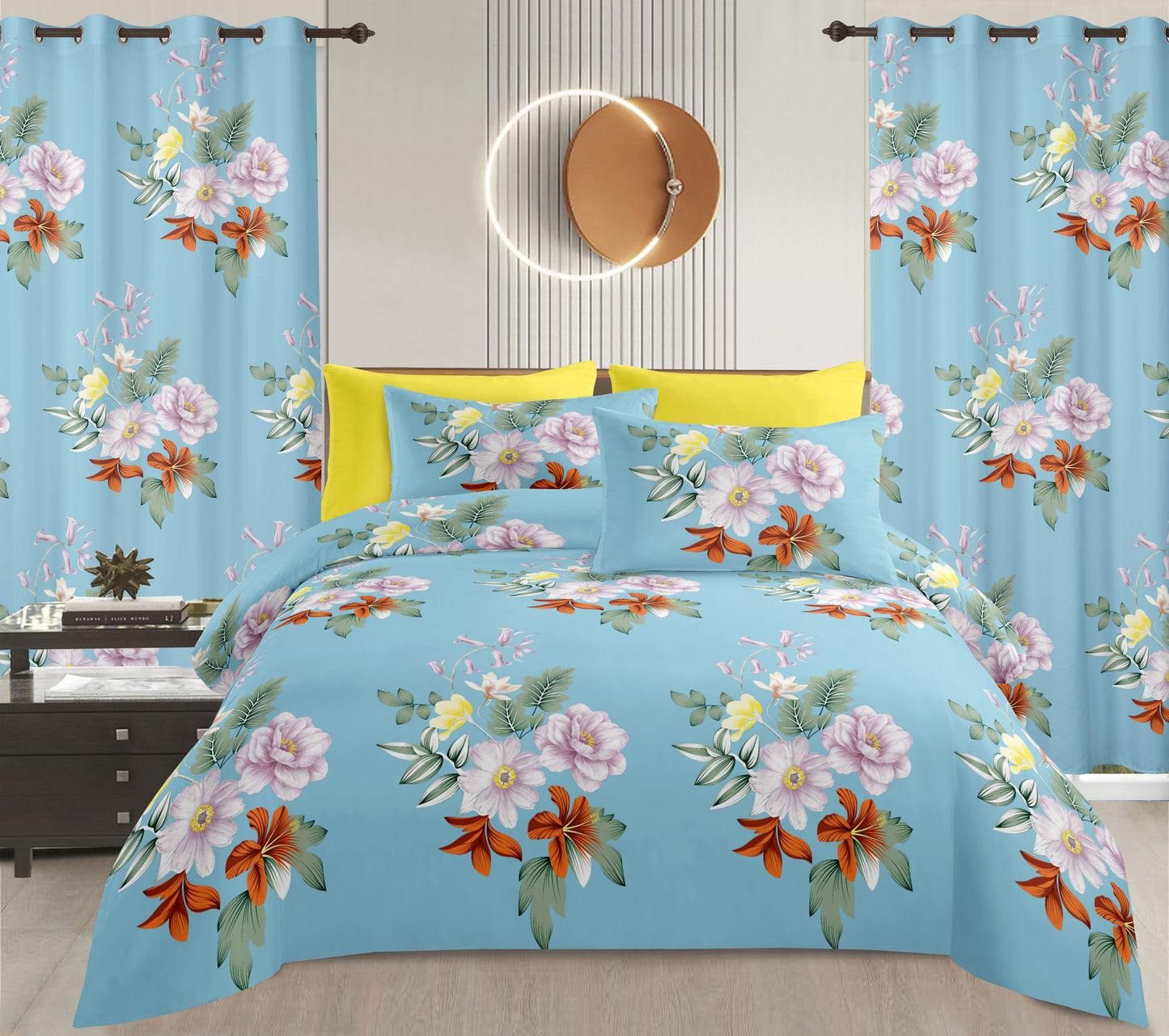Sublime 10 Pcs Bed Sheet Set With Bonus Pair Of Curtains