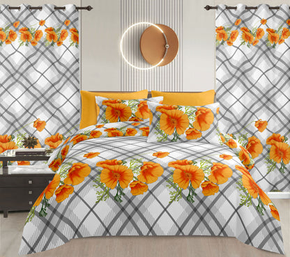 Sublime 10 Pcs Bed Sheet Set With Bonus Pair Of Curtains