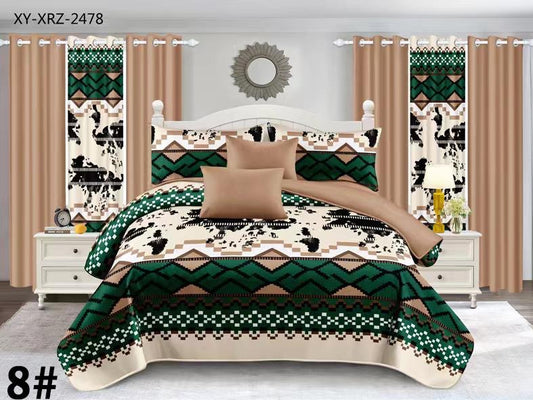 9 PCS Bedspread With 6 Matching Curtains