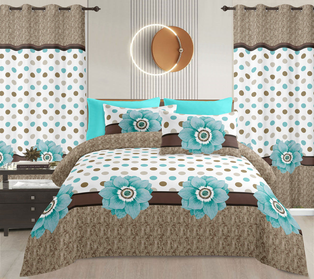 Sublime 8 Pcs Bed Sheet Set with Bonus Curtains — Case of 12 (Assorted Colors)