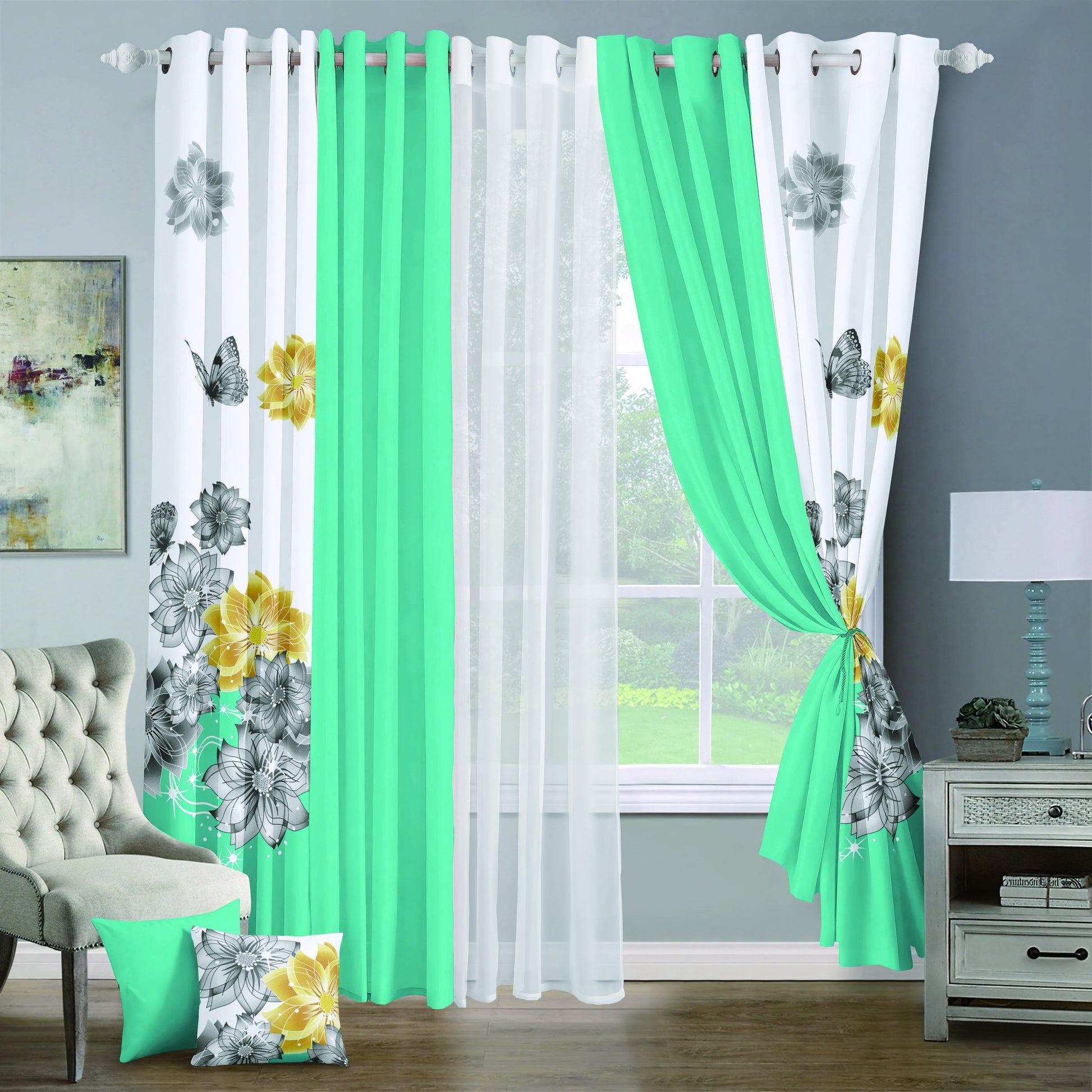 9pcs Grand Diva Window Curtains Set