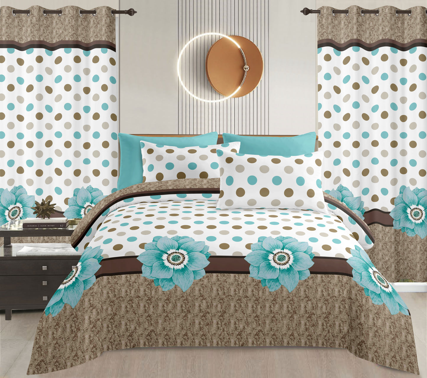 Sublime 10 Pcs Bed Sheet Set With Bonus Pair Of Curtains