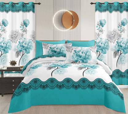 Sublime 10 Pcs Bed Sheet Set With Bonus Pair Of Curtains
