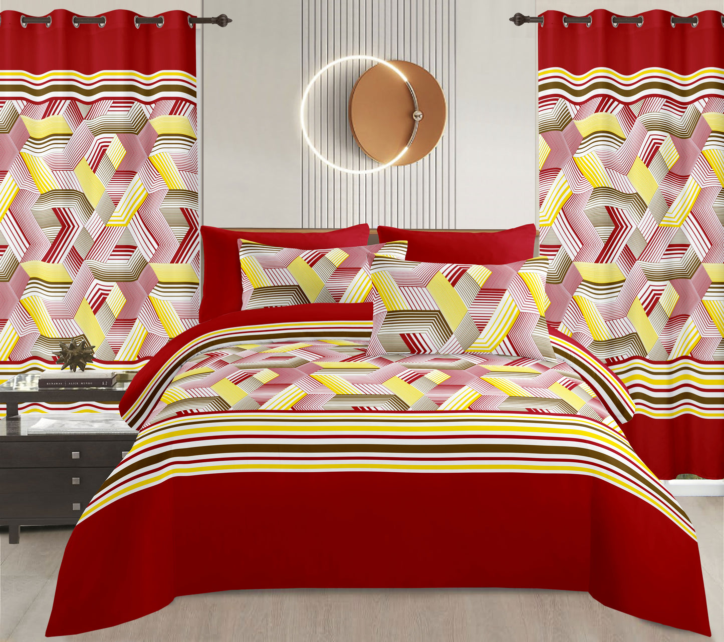 Sublime 10 Pcs Bed Sheet Set With Bonus Pair Of Curtains