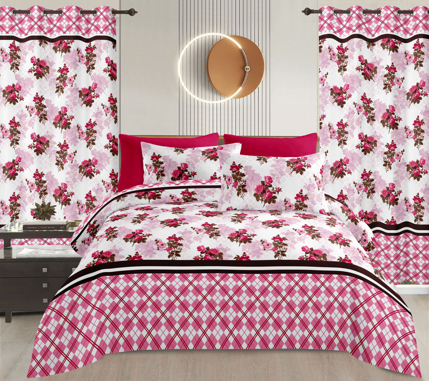 Sublime 10 Pcs Bed Sheet Set With Bonus Pair Of Curtains