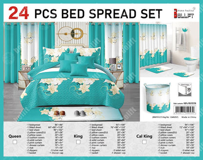 24-Piece Home Décor Set – Bedspread, Curtains & Bath Accessories