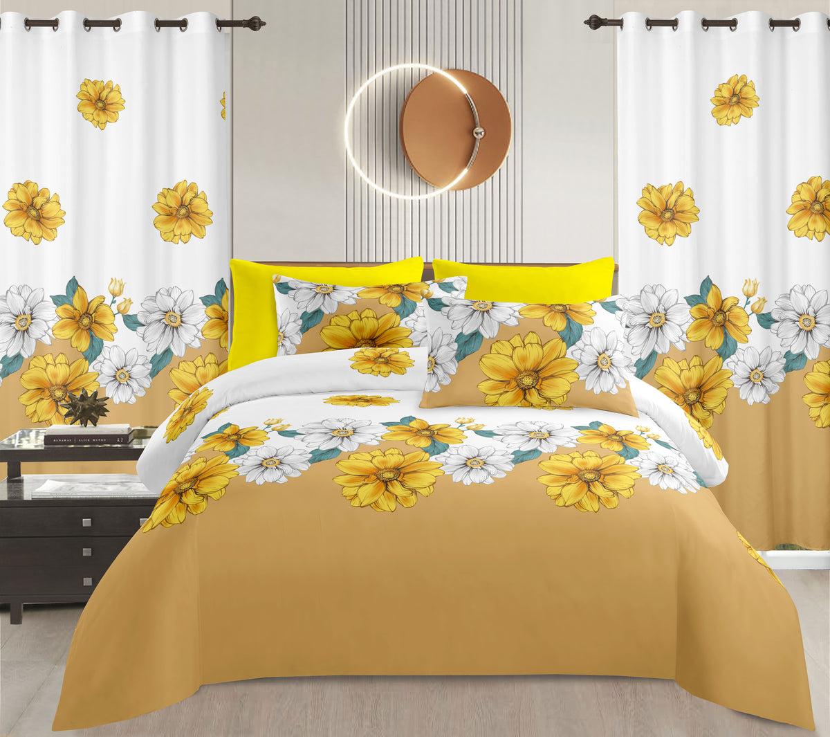 Sublime 8 Pcs Bed Sheet Set with Bonus Curtains — Case of 12 (Assorted Colors)