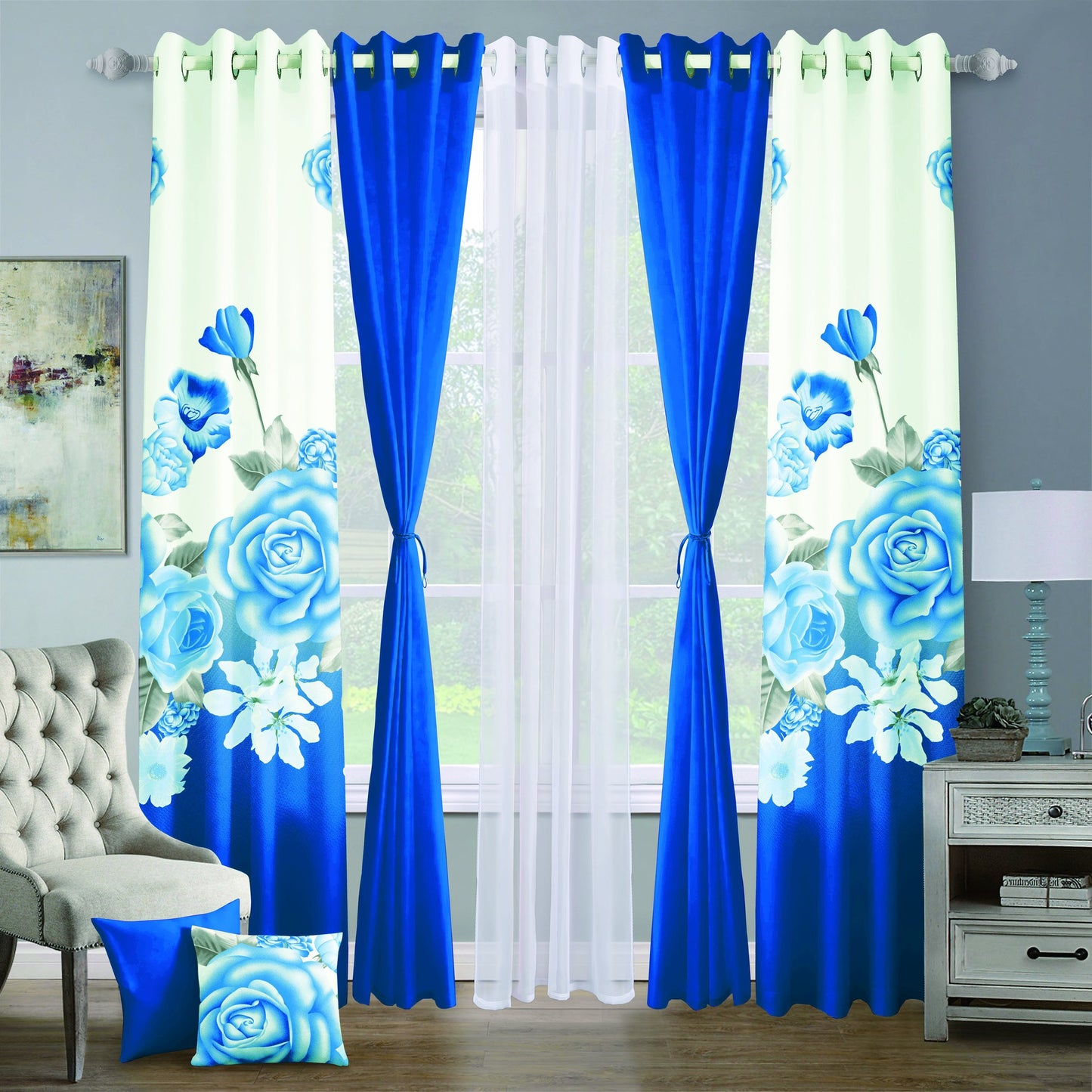 9pcs Grand Diva Window Curtains Set