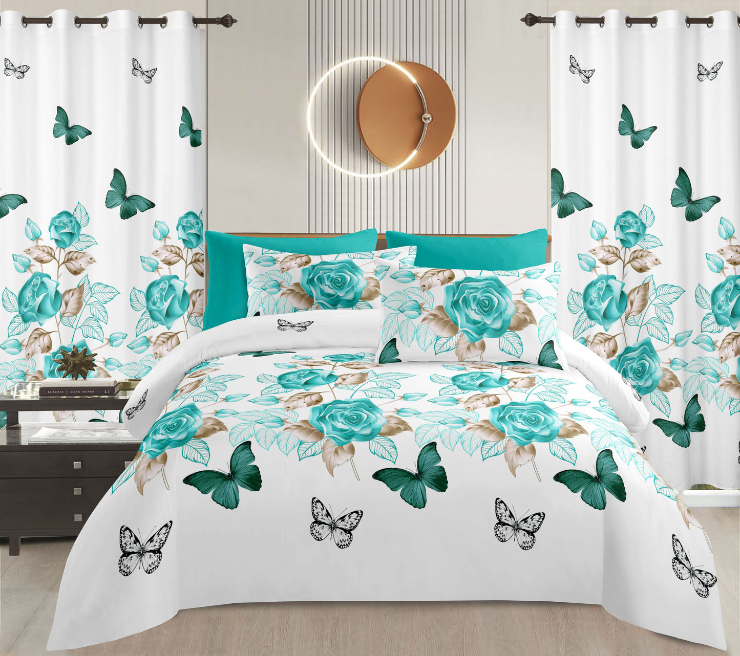 Sublime 10 Pcs Bed Sheet Set With Bonus Pair Of Curtains