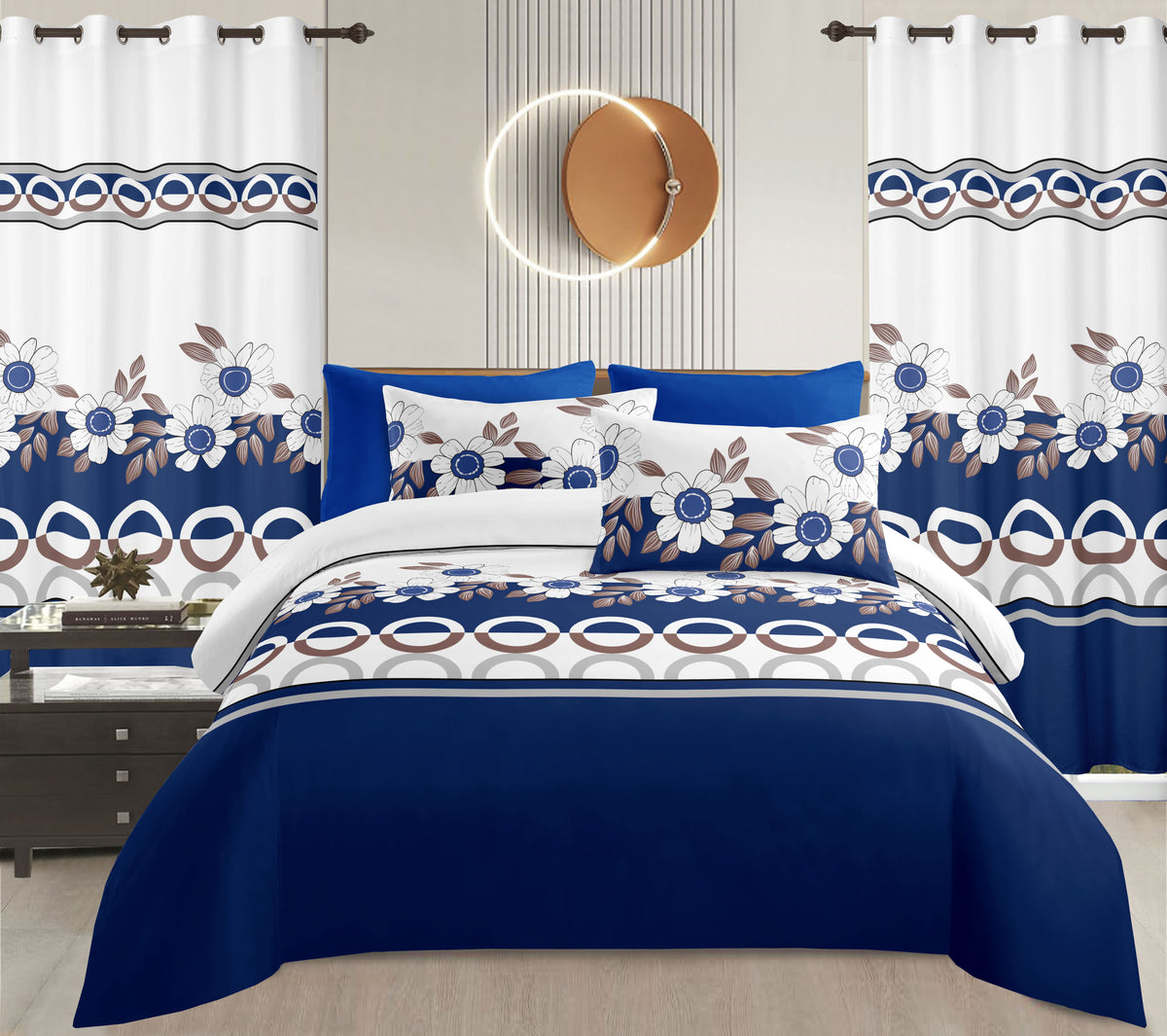 Sublime 8 Pcs Bed Sheet Set with Bonus Curtains — Case of 12 (Assorted Colors)