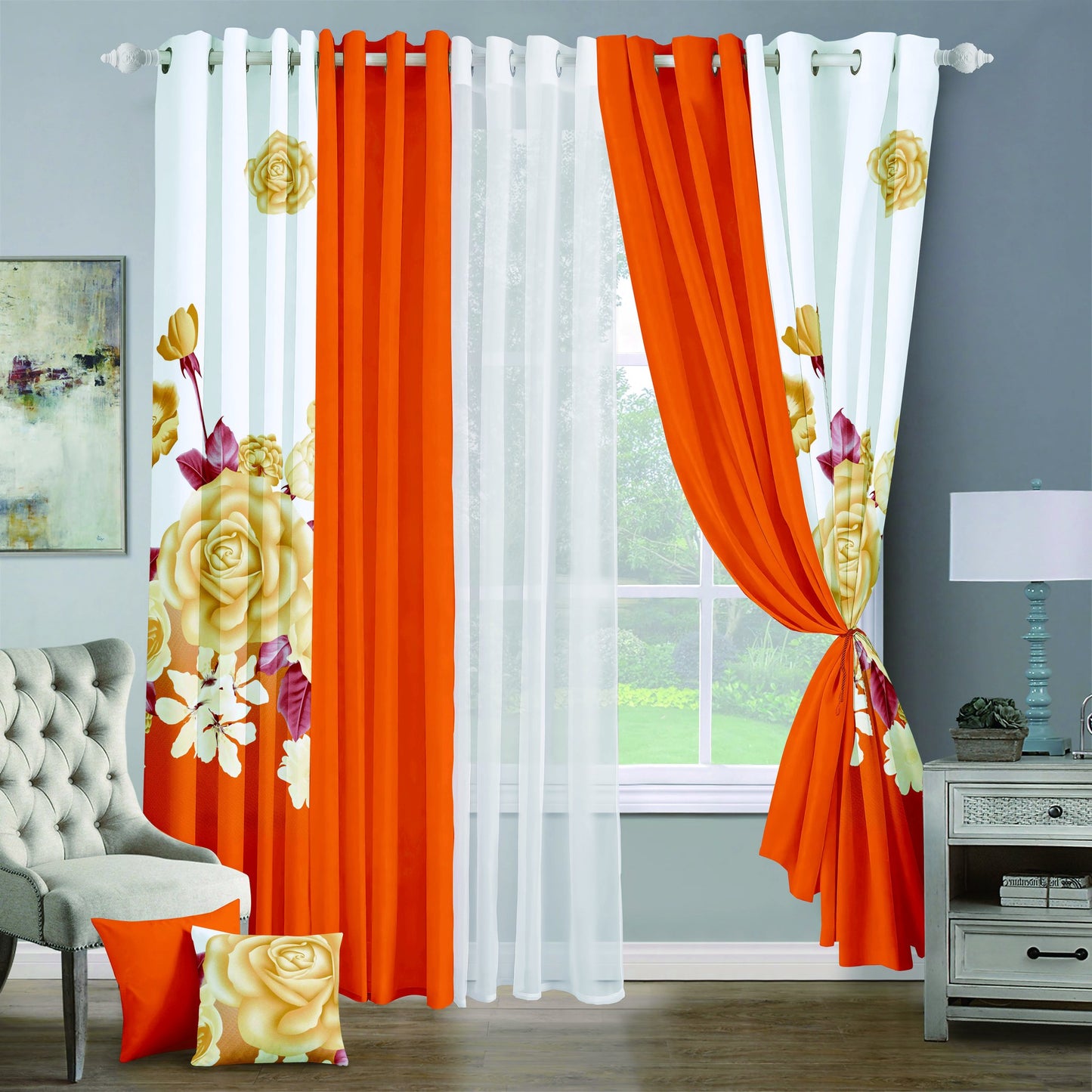 9pcs Grand Diva Window Curtains Set
