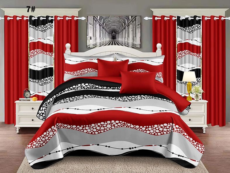 9 PCS Bedspread With 6 Matching Curtains - BO19PC