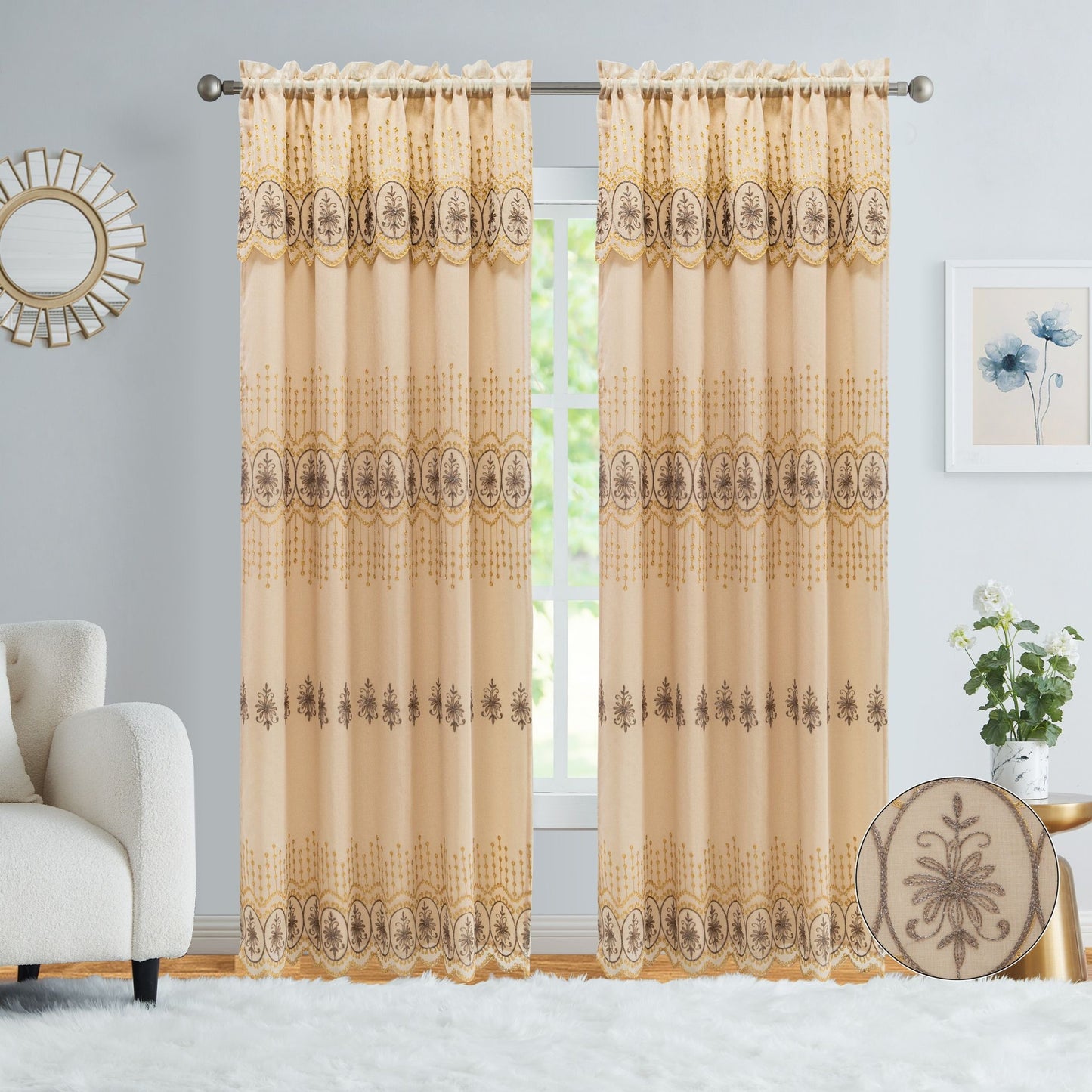 VANESSA EMBROIDERY PANEL-SIZE 54X84 WITH VALANCE AND BACKING