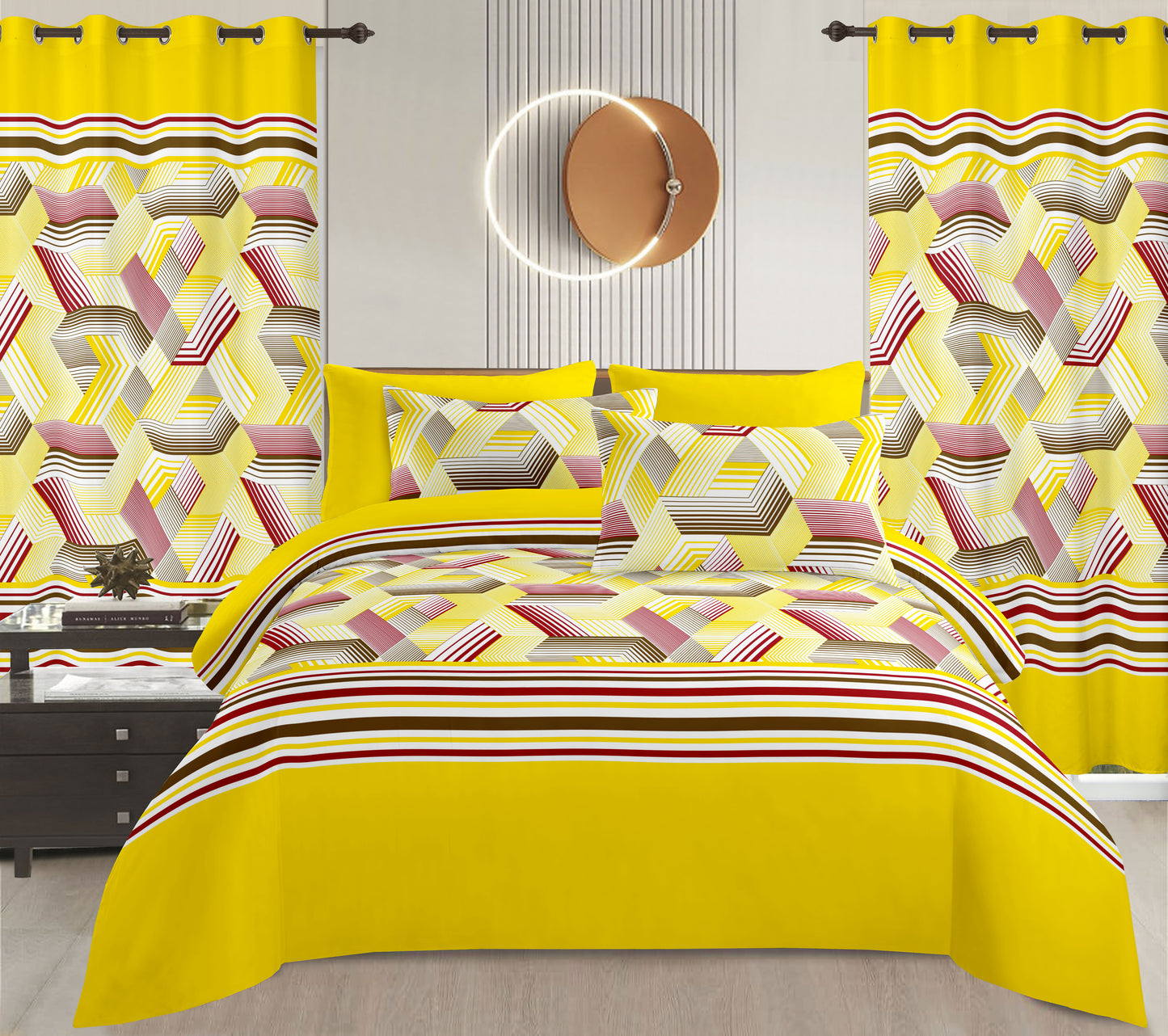 Sublime 10 Pcs Bed Sheet Set With Bonus Pair Of Curtains