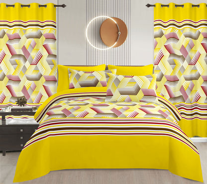 Sublime 10 Pcs Bed Sheet Set With Bonus Pair Of Curtains