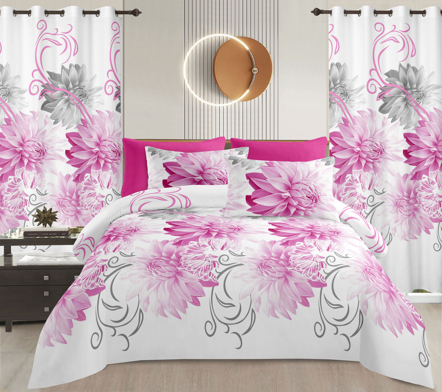 Sublime 10 Pcs Bed Sheet Set With Bonus Pair Of Curtains