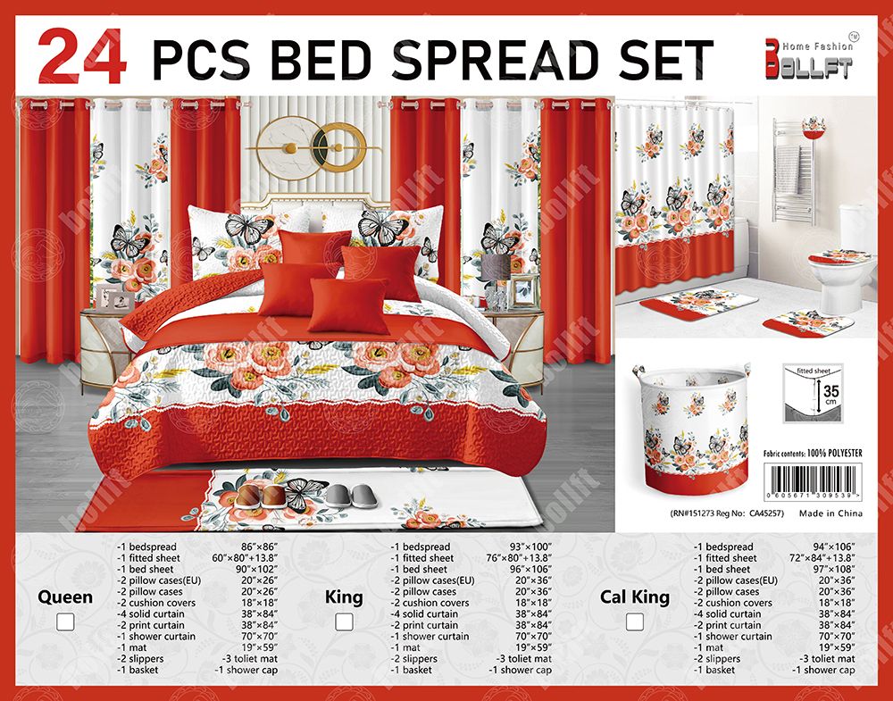 24-Piece Home Décor Set – Bedspread, Curtains & Bath Accessories
