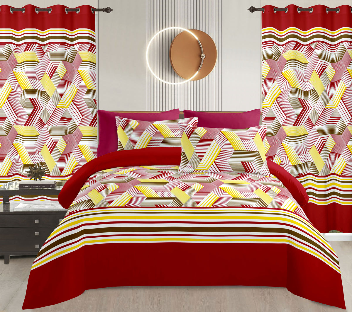Sublime 8 Pcs Bed Sheet Set with Bonus Curtains — Case of 12 (Assorted Colors)