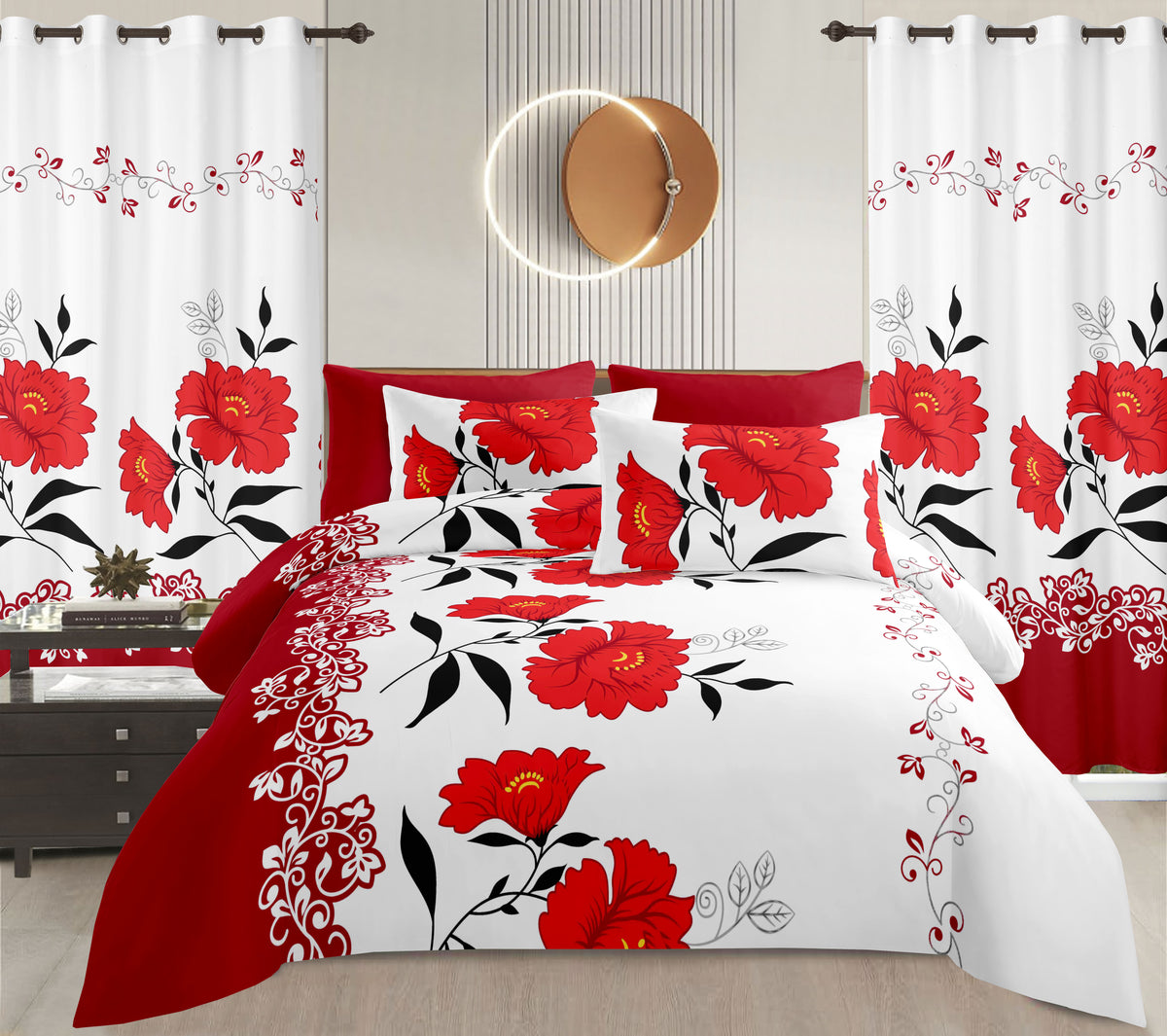 Sublime 8 Pcs Bed Sheet Set with Bonus Curtains — Case of 12 (Assorted Colors)