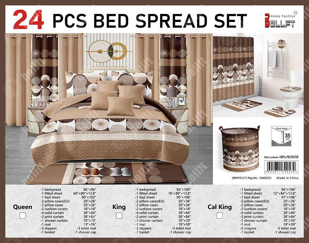24-Piece Home Décor Set – Bedspread, Curtains & Bath Accessories