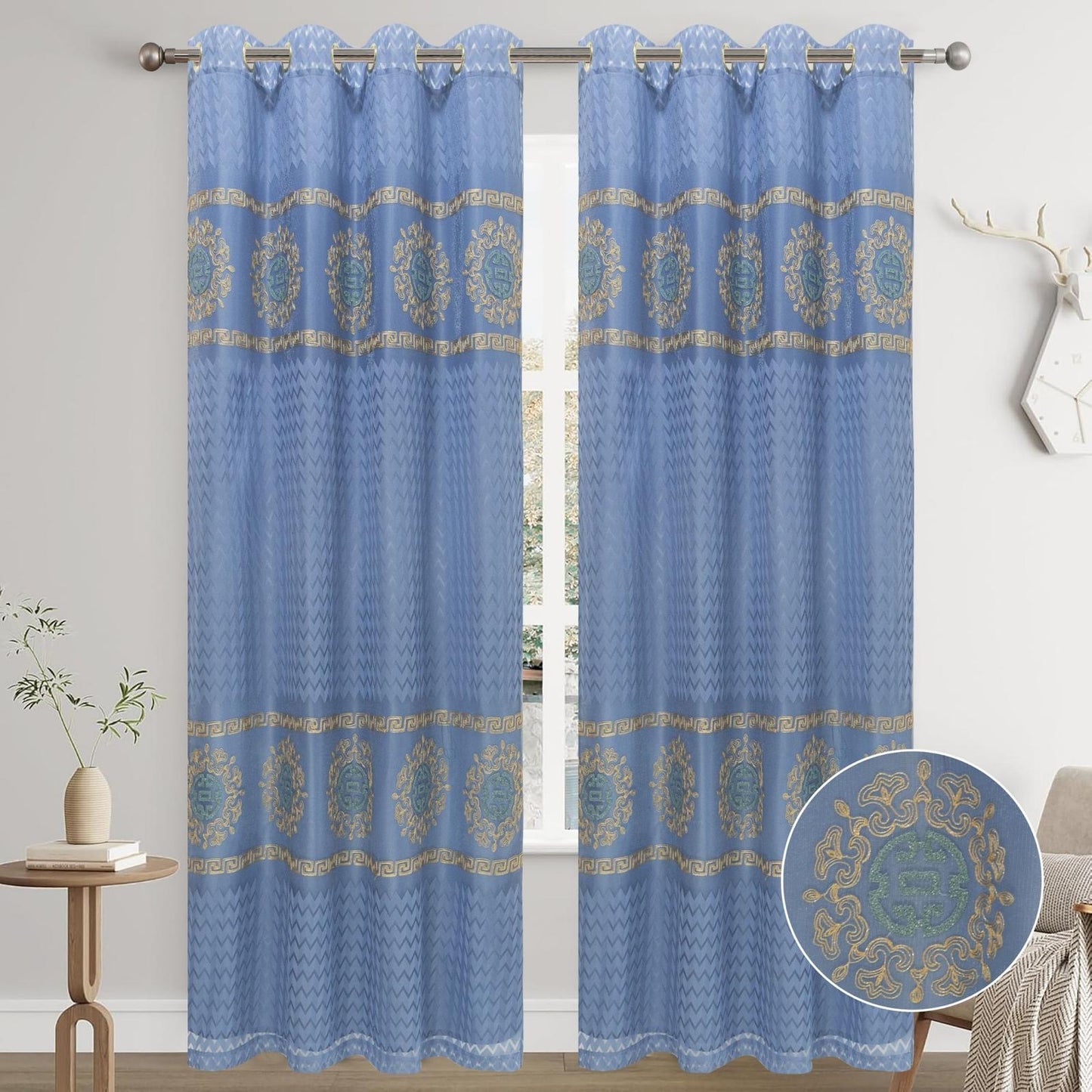 LUCILLE EMBROIDERY SHEER WITH 8 GROMMETS PANEL-SIZE 54X84 WITH BACKING