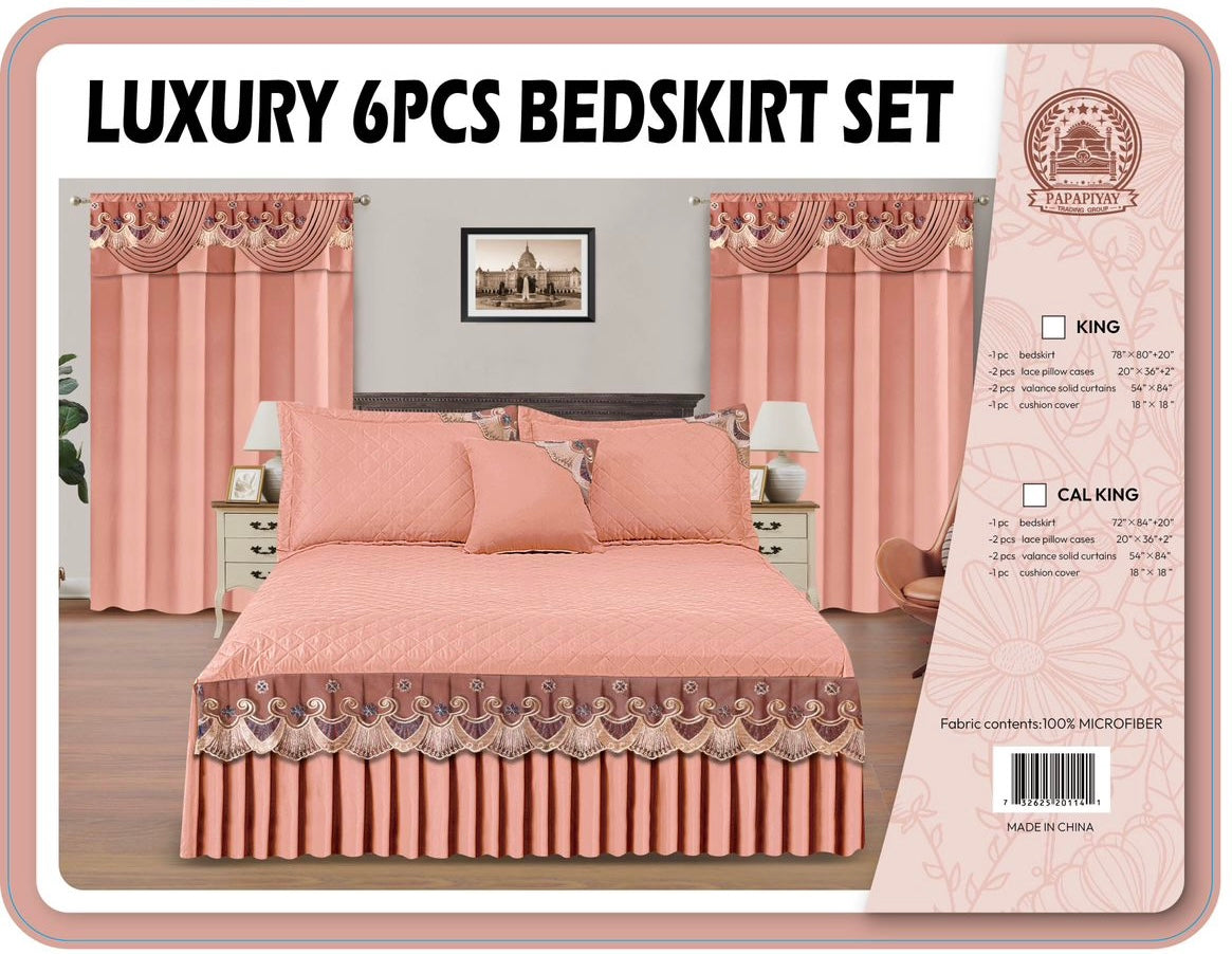 6PC Bedskirt Set With Matching Curtains ( Tou Lumen)