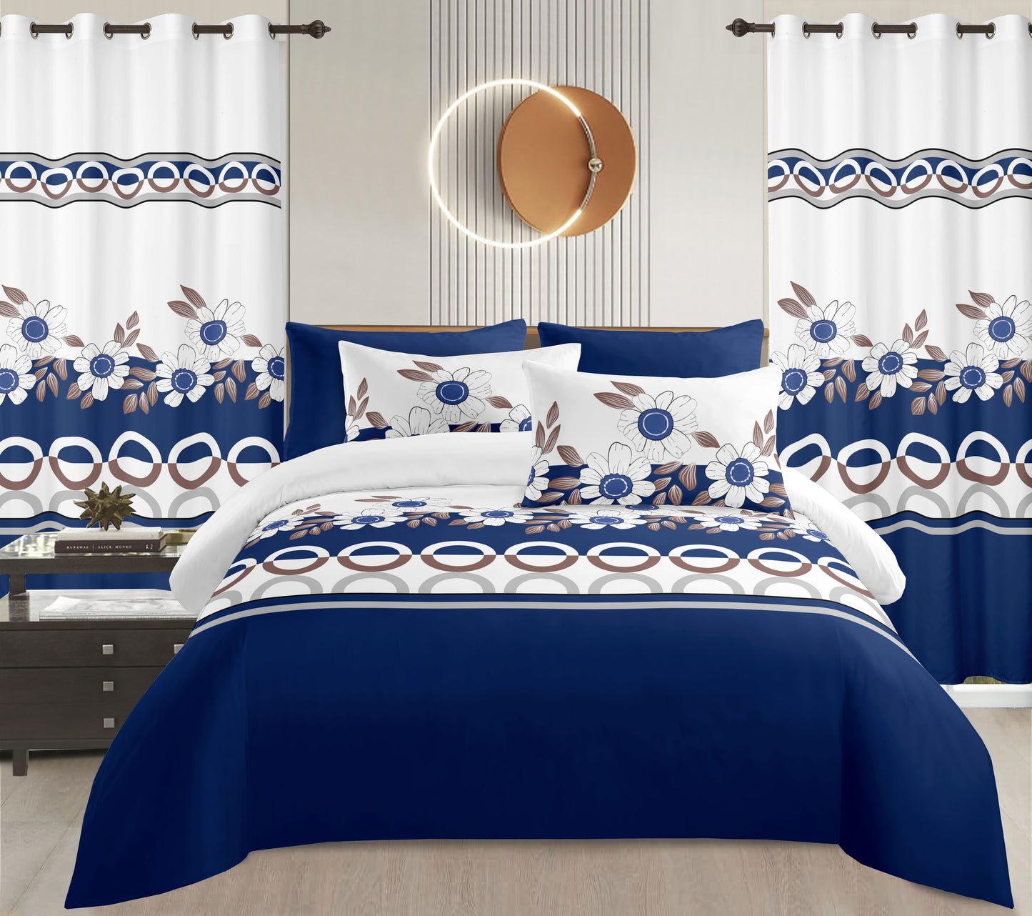 Sublime 10 Pcs Bed Sheet Set With Bonus Pair Of Curtains