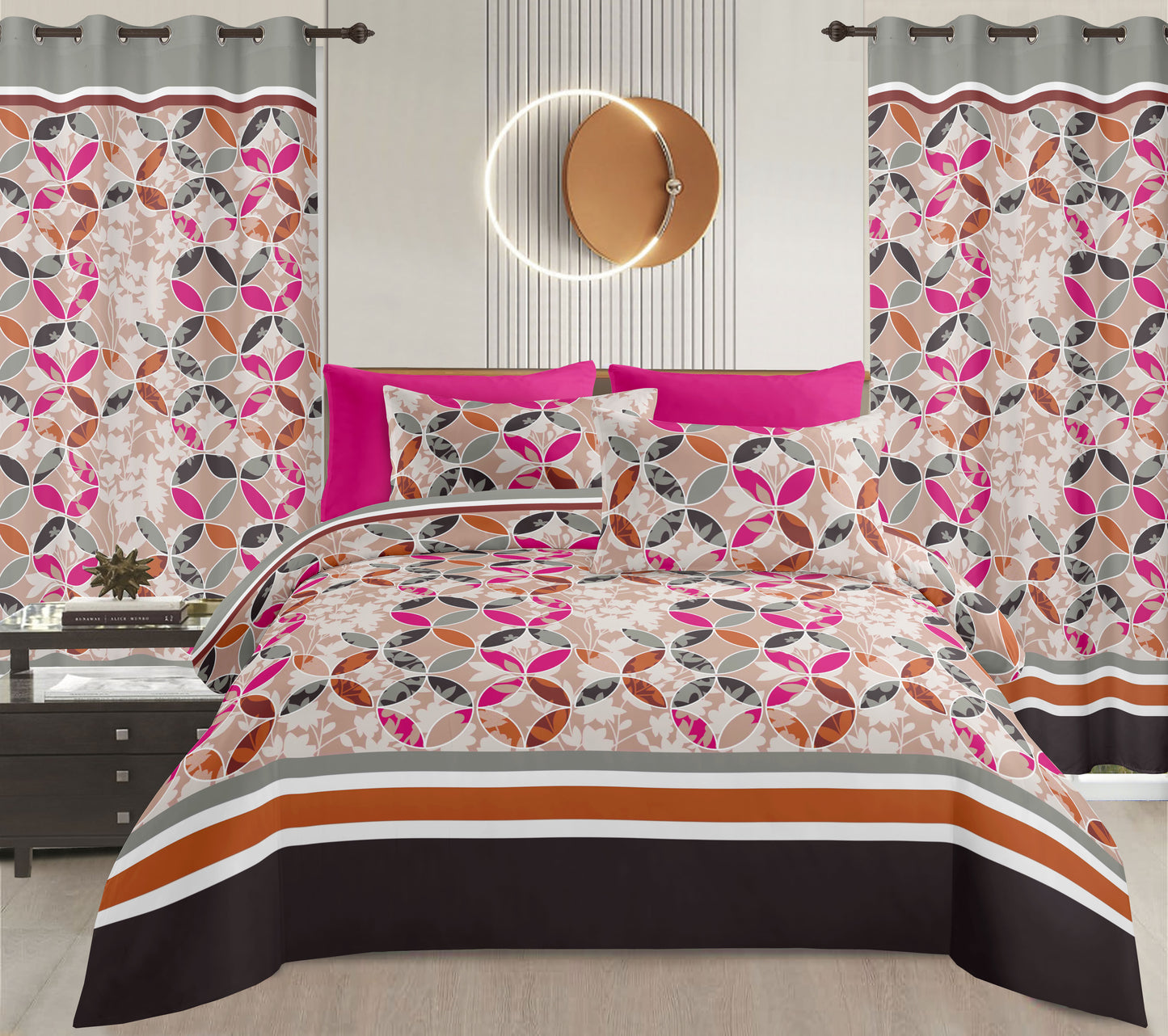 Sublime 10 Pcs Bed Sheet Set With Bonus Pair Of Curtains