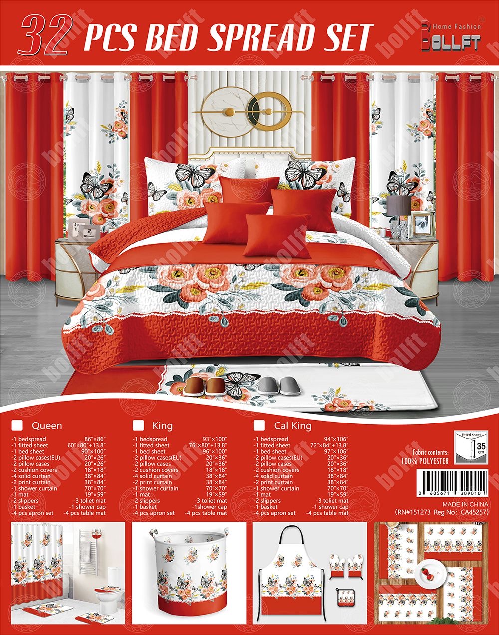 24-Piece Home Décor Set – Bedspread, Curtains & Bath Accessories