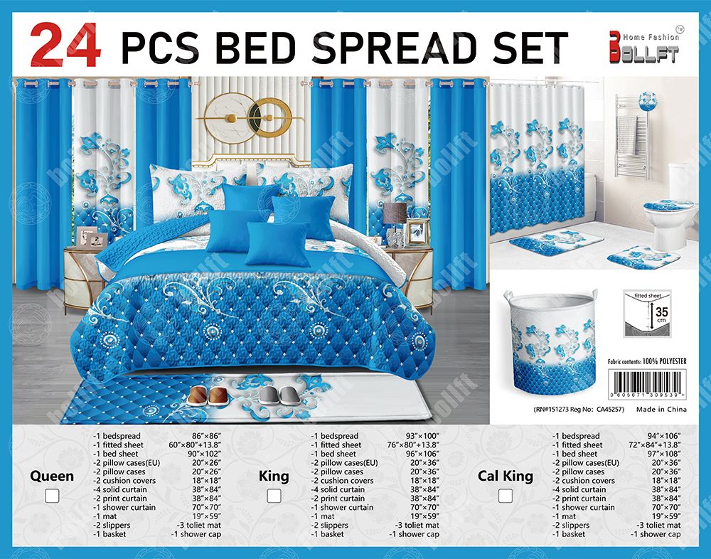 24-Piece Home Décor Set – Bedspread, Curtains & Bath Accessories